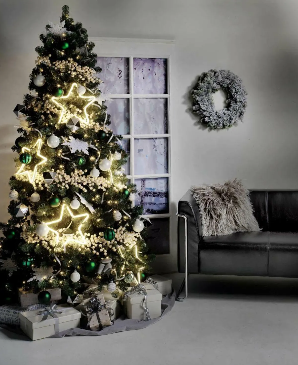 Arbre De Noël Artificiel Sapin Blanc Avec LED 210 Cm-DecoWoerner Discount