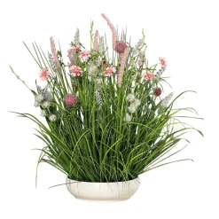Arrangement De Fleurs Artificielles s Des Prés Dans Une Coupe Blanche 58 Cm-DecoWoerner Sale
