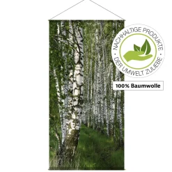 Bannière En Tissu De Fibres Naturelles Résistant à La Lumière "Forêt De Bouleaux" En Coton 100 X 200 Cm-DecoWoerner Clearance