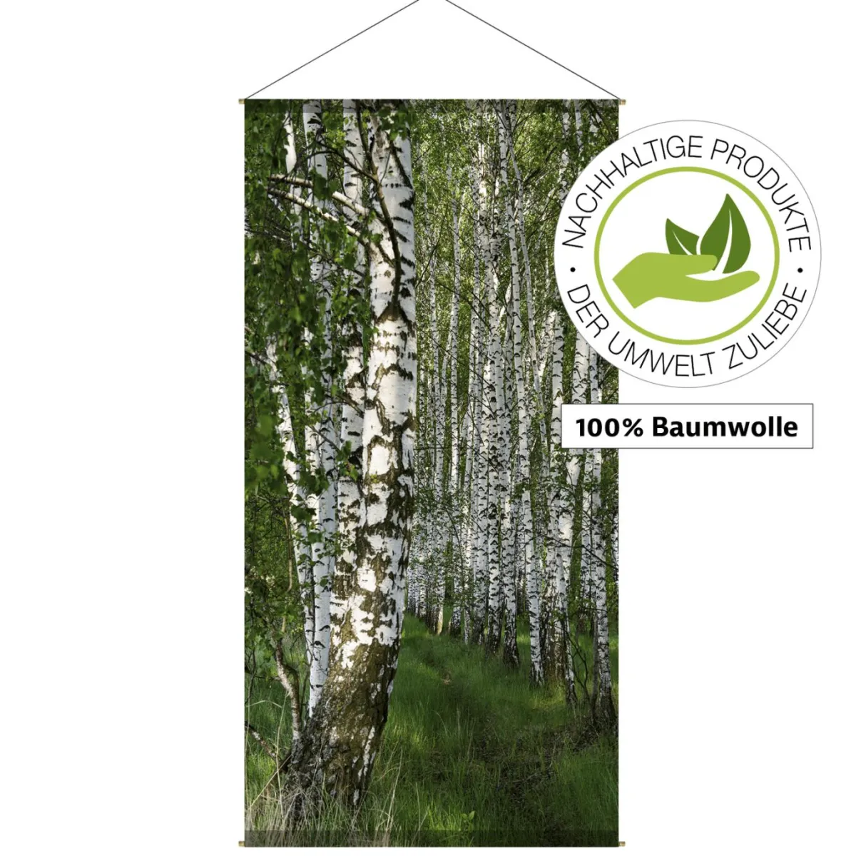Bannière En Tissu De Fibres Naturelles Résistant à La Lumière "Forêt De Bouleaux" En Coton 100 X 200 Cm-DecoWoerner Clearance