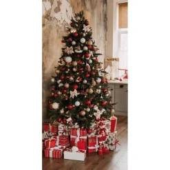 Bannière En Tissu Difficilement Inflammable "Arbre De Noël Avec Cadeaux Rouges Et Blancs" En Tissu Pour Drapeau 100 X 200 Cm-DecoWoerner Online