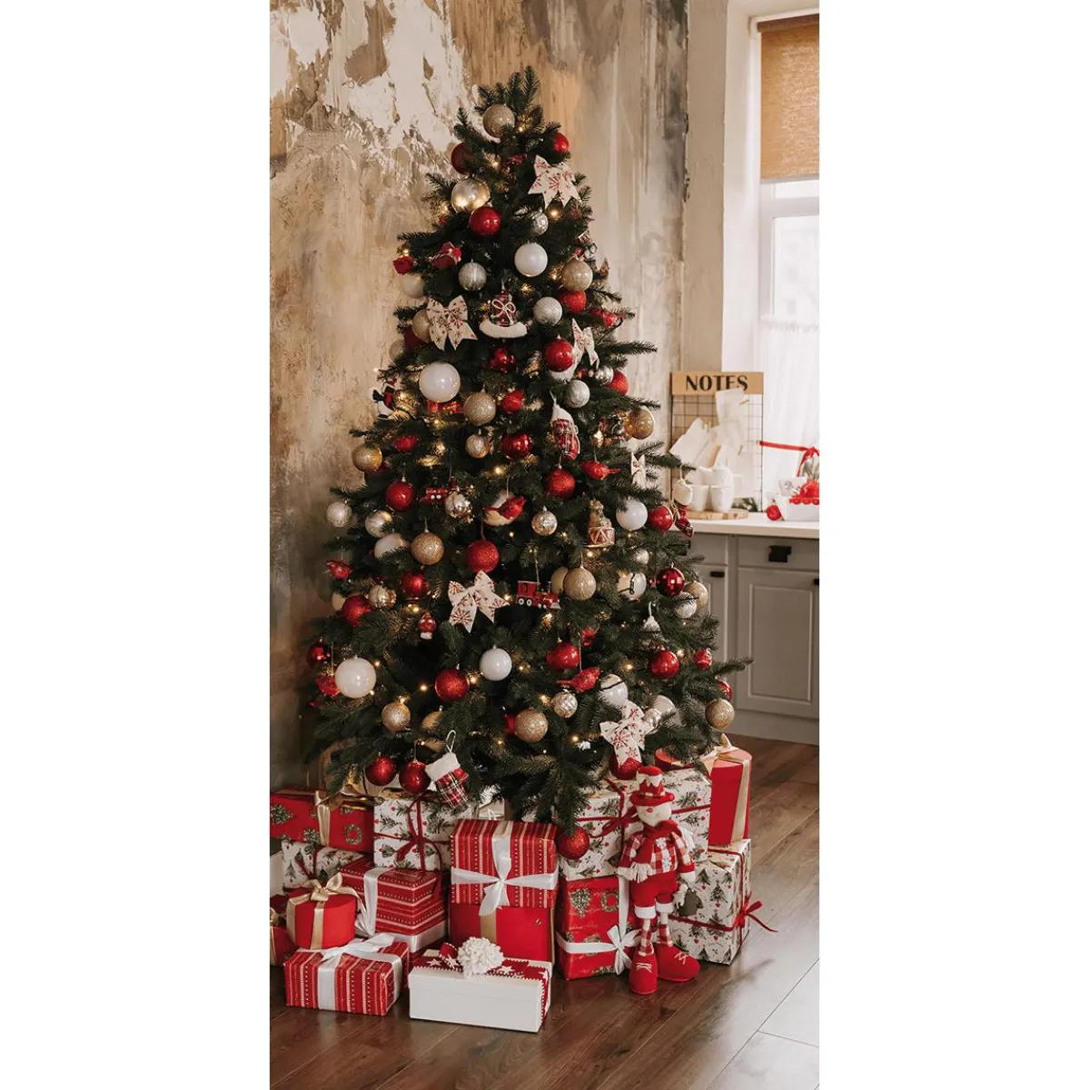 Bannière En Tissu Difficilement Inflammable "Arbre De Noël Avec Cadeaux Rouges Et Blancs" En Tissu Pour Drapeau 100 X 200 Cm-DecoWoerner Online