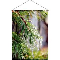 Bannière En Tissu Ignifugé "Eisiger Tannenzweig" (branche De Sapin Glacée) En Tissu Pour Drapeau 100 X 140 Cm-DecoWoerner Discount