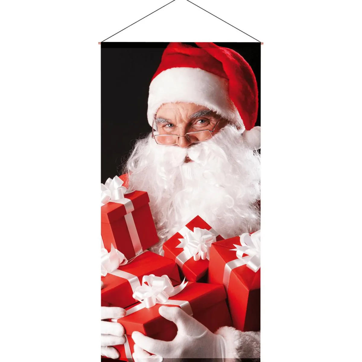 Bannière En Tissu Ignifugé "Père Noël Avec Cadeaux s Et Blancs" En Tissu Pour Drapeau 100 X 200 Cm-DecoWoerner Discount