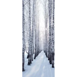 Bannière En Tissu Ignifugé "Allée De Bouleaux D'hiver" En Tissu Pour Drapeau 75 X 180 Cm-DecoWoerner New