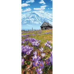 Bannière En Tissu Ignifugé "Chalet D'alpage, Montagnes Et Crocus s" En Tissu Pour Drapeau 75 X 180 Cm-DecoWoerner Clearance