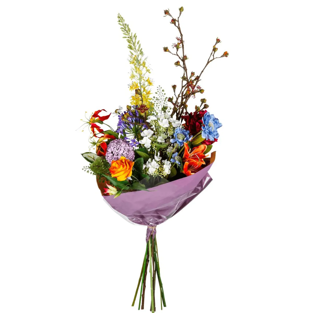 Bouquet Mixte De Fleurs Artificielles Orange Bleu Blanc 104 Cm-DecoWoerner Discount