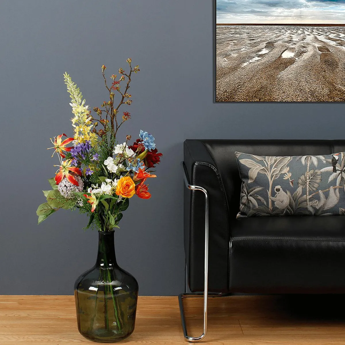 Bouquet Mixte De Fleurs Artificielles Orange Bleu Blanc 104 Cm-DecoWoerner Discount