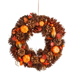 Couronne De Cônes D'automne Orange 38 Cm Ø-DecoWoerner New