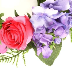 Couronne De Porte Artificielle Hortensia-roses-fleurs Lilas Rouge 30 Cm Ø-DecoWoerner Best