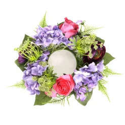 Couronne De Porte Artificielle Hortensia-roses-fleurs Lilas Rouge 30 Cm Ø-DecoWoerner Best
