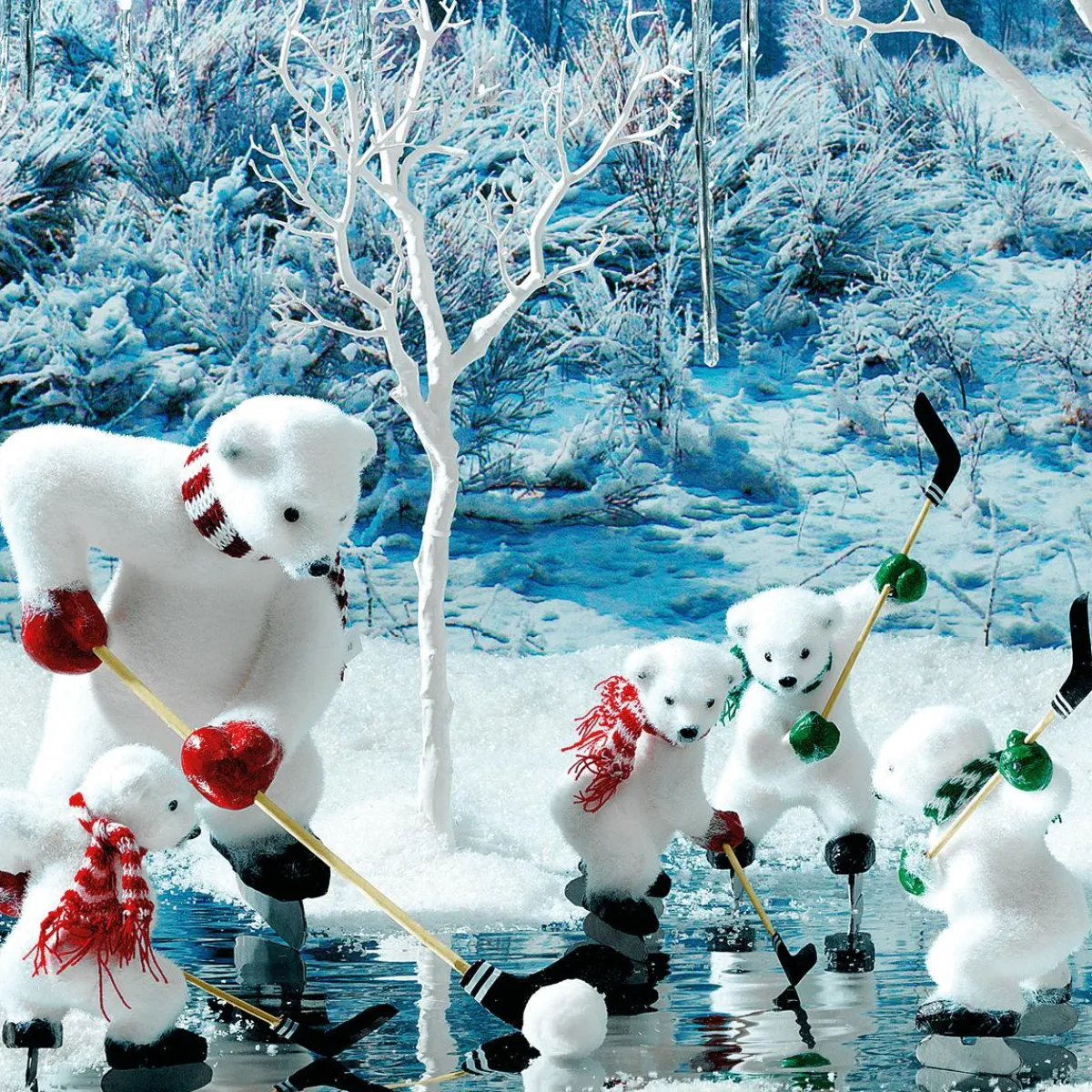 Figures Déco Ours Polaire Hockey, Haut. 30 Cm-DecoWoerner New