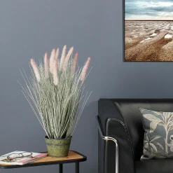 Fine Herbe à Plumes Décorative -argentée Dans Un élégant Pot En Zinc De 57 Cm-DecoWoerner New