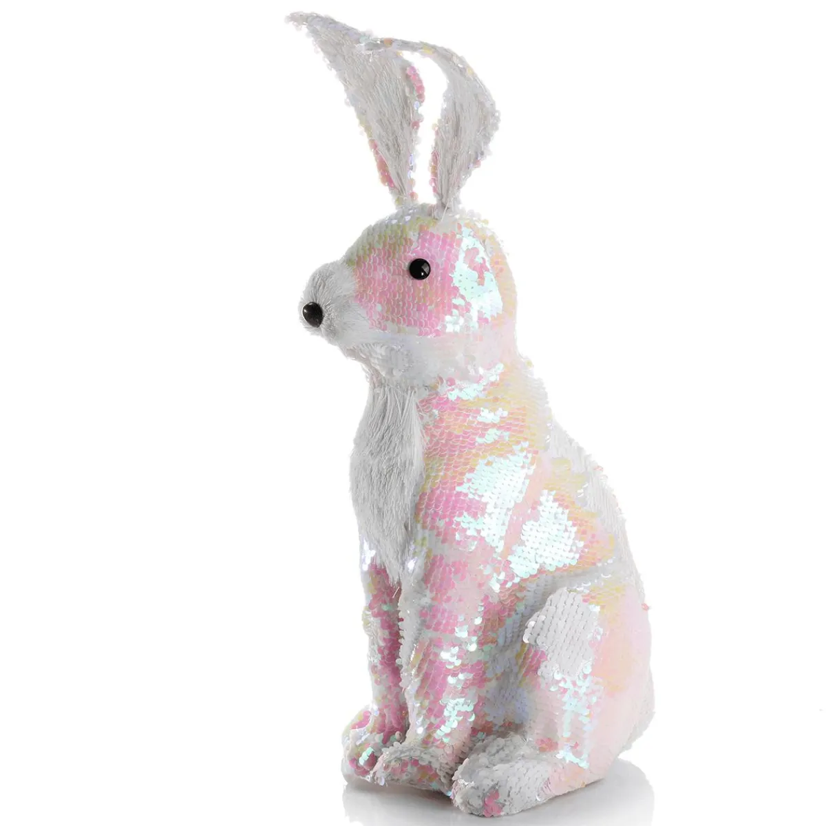Lapin De Pâques Décoratif Avec Paillettes Réversibles Irisé 42 Cm-DecoWoerner Discount