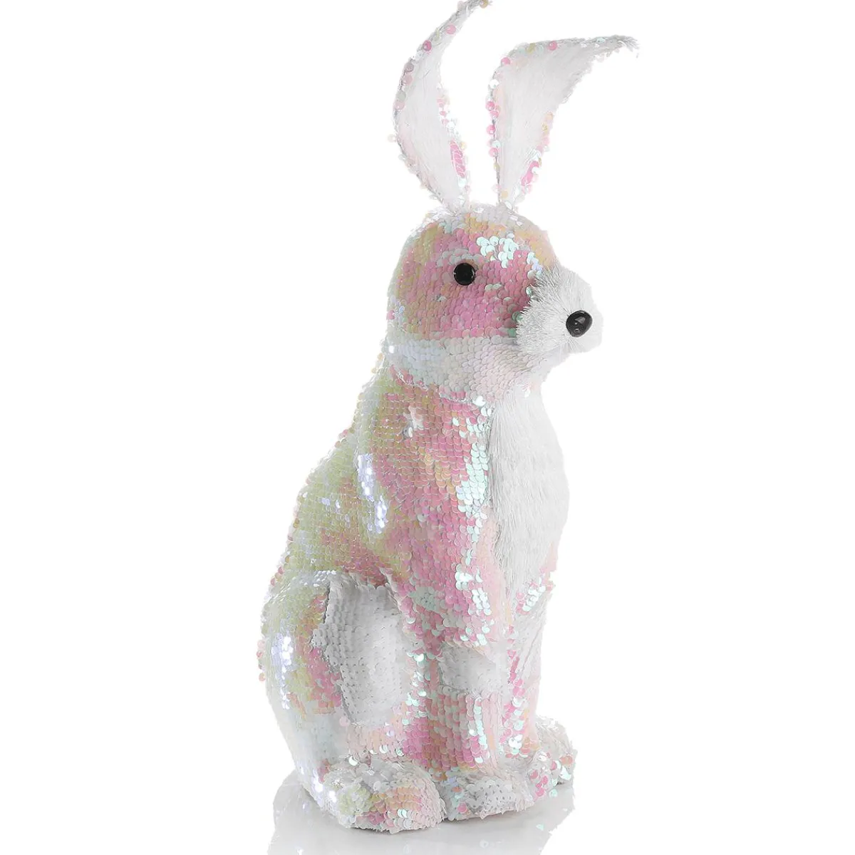 Lapin De Pâques Décoratif Avec Paillettes Réversibles Irisé 42 Cm-DecoWoerner Discount
