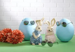 Lapin De Pâques Décoratif En Mousse Dure Et Sisal Avec Robe Hortensia e 30 Cm-DecoWoerner