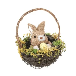 Lapin De Pâques En Sisal Dans Un Panier Avec œuf De Pâques, 15 Cm-DecoWoerner Sale