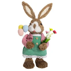 Lapin De Pâques En Sisal Habillé D'oeufs De Pâques Et De Fleurs Artificielles 37 Cm-DecoWoerner Online