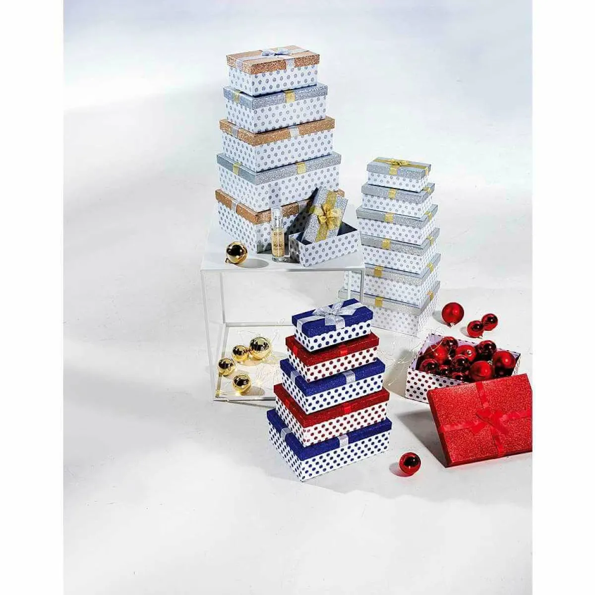 Lot De Boîtes Cadeaux Blanches/rouges/bleues, Lot De 6-DecoWoerner Hot