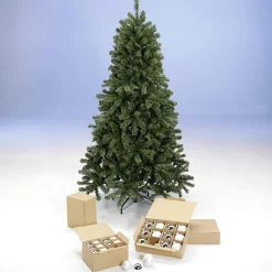 Pack économique Sapin De Noël 210 Cm, Boules En Verre Et Guirlande Lumineuse Incluses-DecoWoerner Online
