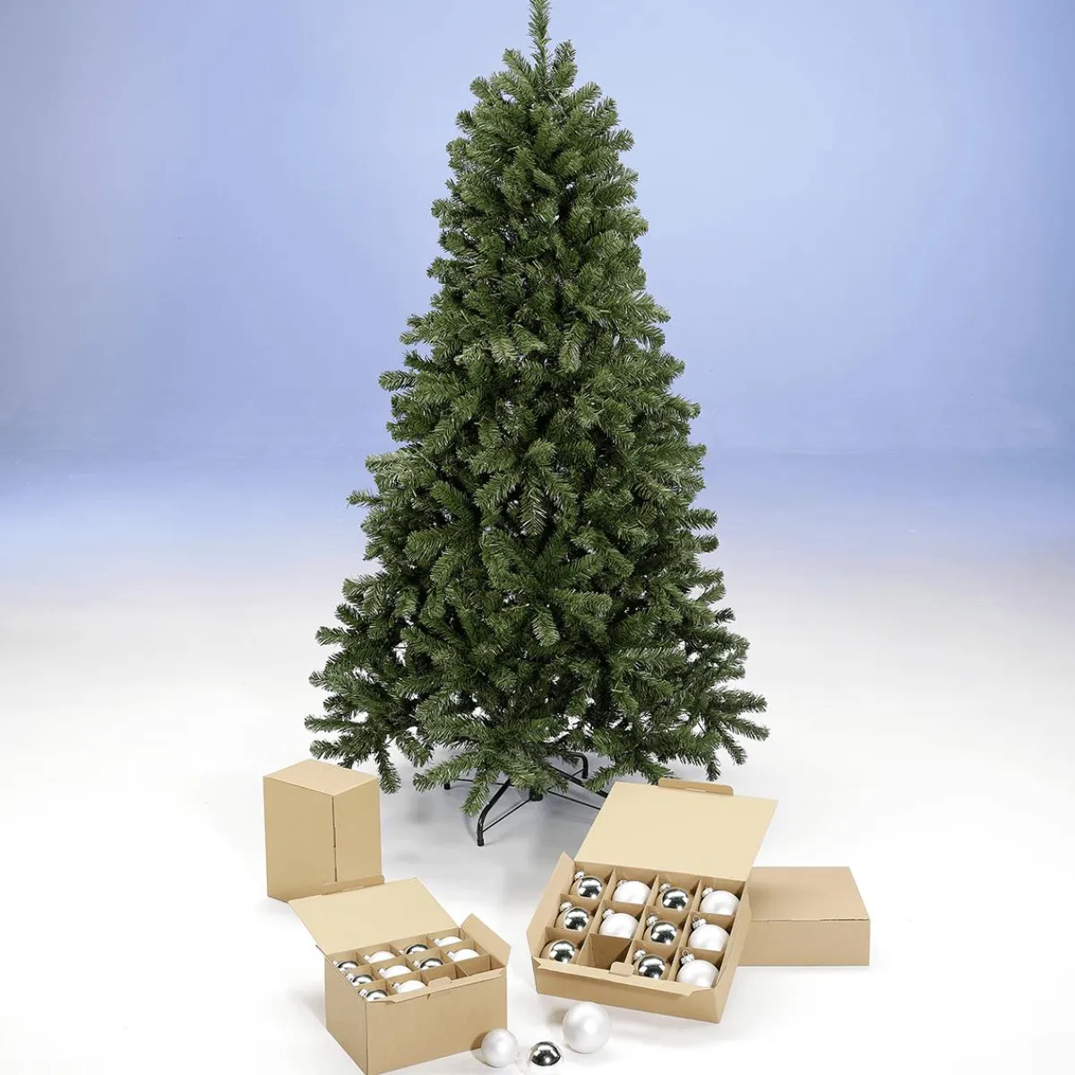 Pack économique Sapin De Noël 210 Cm, Boules En Verre Et Guirlande Lumineuse Incluses-DecoWoerner Online