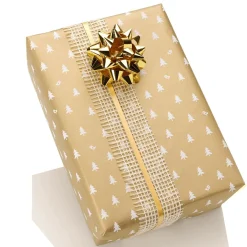 Papier Cadeau De Noël Dé Durable Avec Sapins Blancs - Rouleau De Papier Cadeau De 50 M-DecoWoerner Online