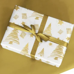 Papier Cadeau De Noël Durable Double Face Avec Sapins & étoiles Dés - Rouleau De Papier Cadeau De 50 M-DecoWoerner Outlet