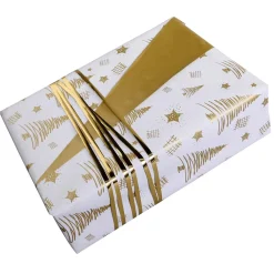 Papier Cadeau De Noël Durable Double Face Avec Sapins & étoiles Dés - Rouleau De Papier Cadeau De 50 M-DecoWoerner Outlet