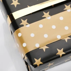 Papier Cadeau Double Face Noël Noir & Avec étoiles & Pois - 50 M De Papier Cadeau En Rouleau-DecoWoerner Clearance
