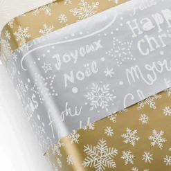 Papier Cadeau Double Face & Argent Avec Symboles De Noël - 50 M De Papier Cadeau En Rouleau-DecoWoerner New