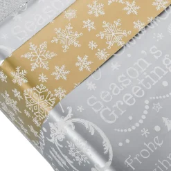 Papier Cadeau Double Face & Argent Avec Symboles De Noël - 50 M De Papier Cadeau En Rouleau-DecoWoerner New