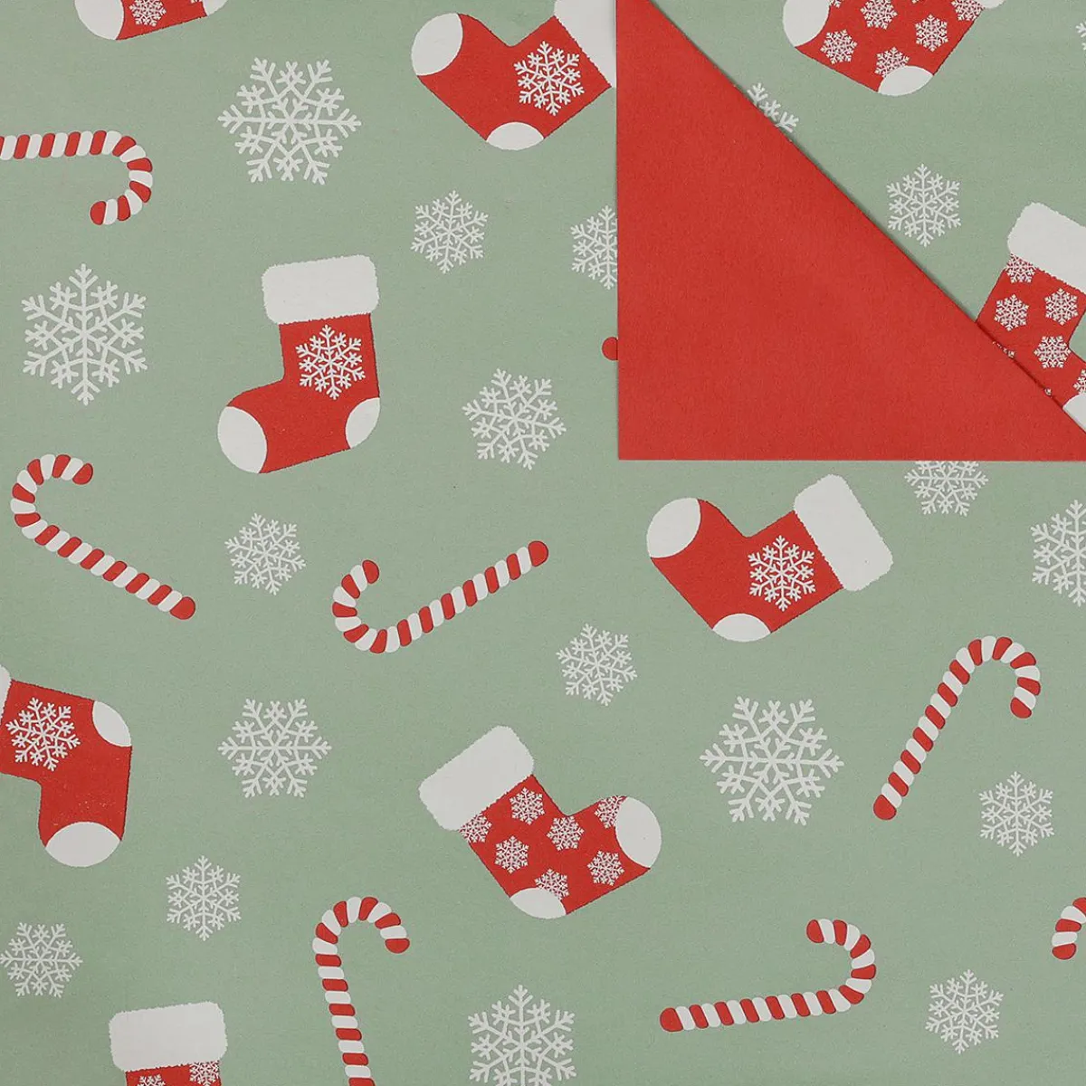 Papier Cadeau Double Face Sucres D'orge Et Chaussettes, Menthe / Rouge-DecoWoerner Outlet