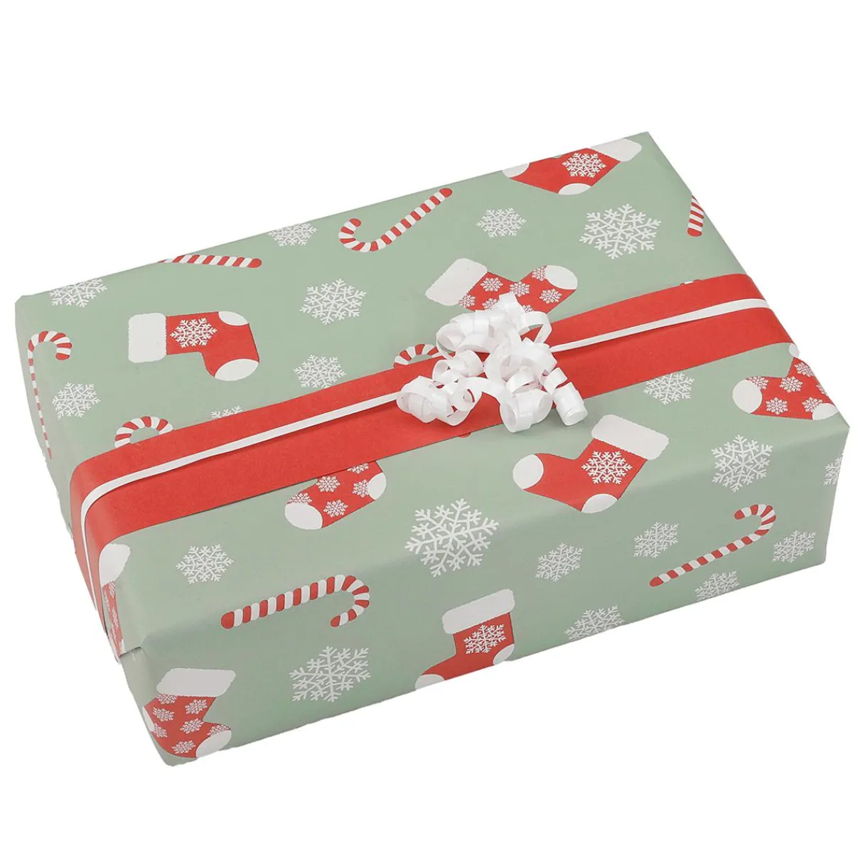 Papier Cadeau Double Face Sucres D'orge Et Chaussettes, Menthe / Rouge-DecoWoerner Outlet