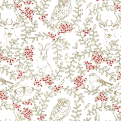 Papier Cadeau Durable Avec Animaux De La Forêt, Rinceaux Et Baies Rouges - Rouleau De 50 M De Papier Cadeau-DecoWoerner Sale