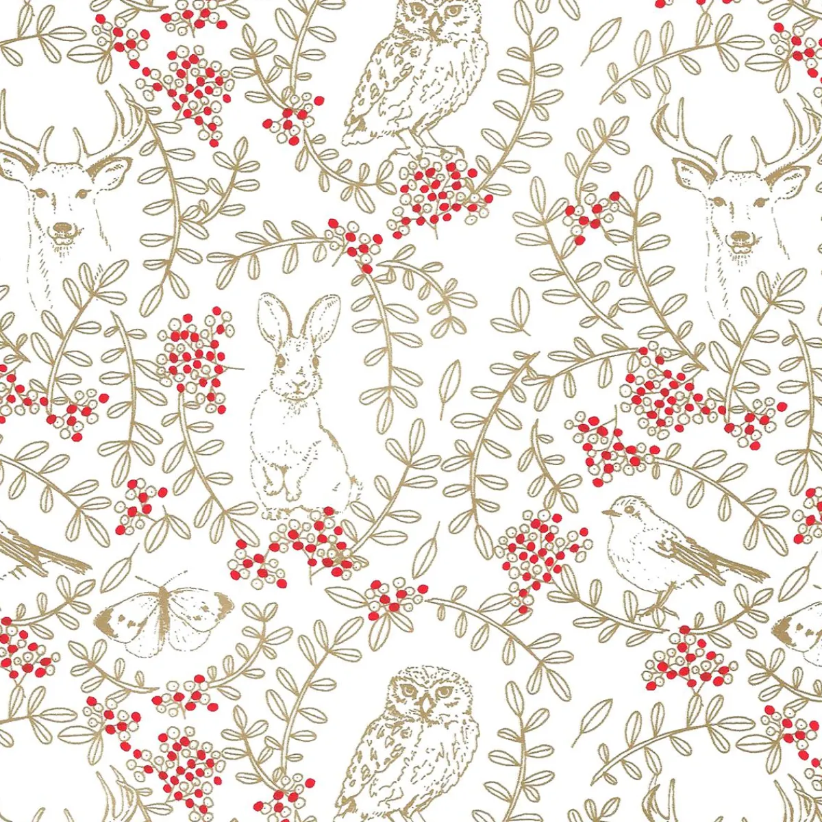 Papier Cadeau Durable Avec Animaux De La Forêt, Rinceaux Et Baies Rouges - Rouleau De 50 M De Papier Cadeau-DecoWoerner Sale