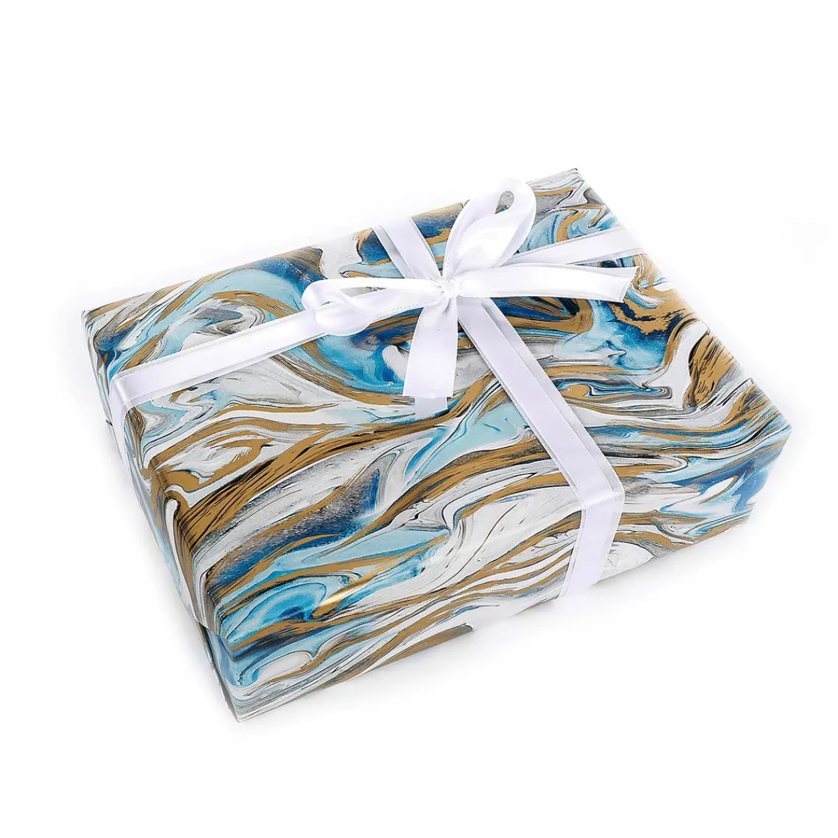 Papier Cadeau Durable Marbré Bleu & Or - Rouleau De 50 M De Papier Cadeau-DecoWoerner Discount