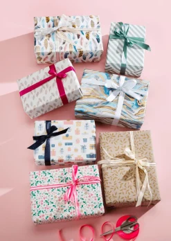 Papier Kraft écologique De Betterave à Sucre Avec Cadeaux Roses, Bleus & Or - Rouleau De 50 M De Papier Cadeau-DecoWoerner