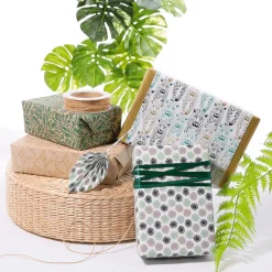 Papier Kraft Recyclé Avec Feuilles De Palmier es - Rouleau De 50 M De Papier Cadeau-DecoWoerner Outlet