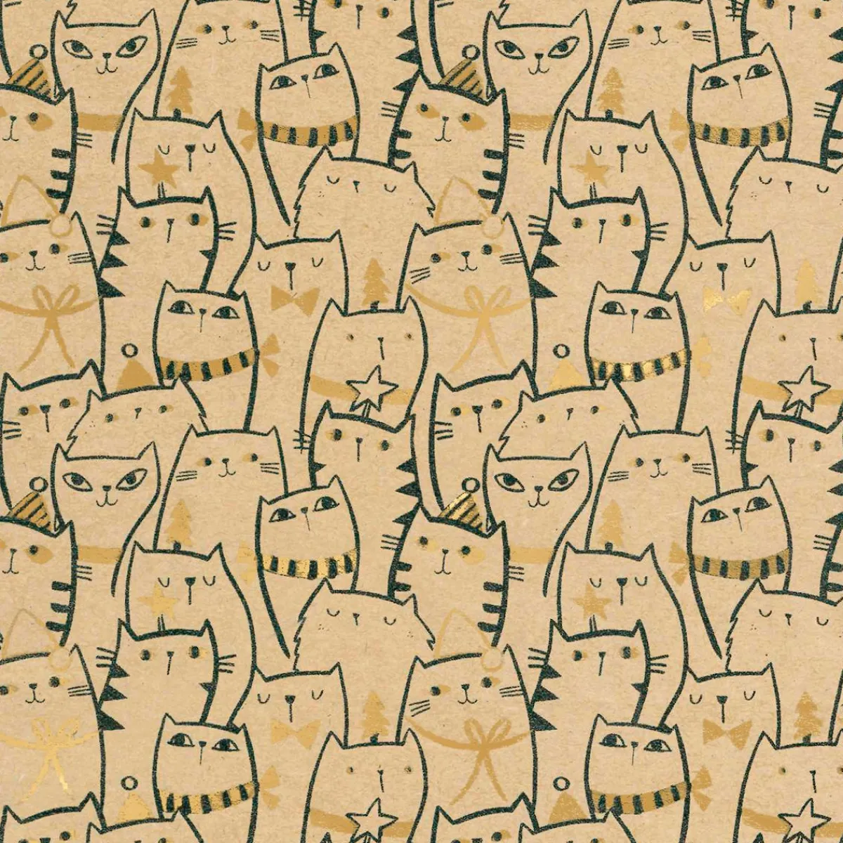 Papier Kraft Recyclé Avec Chats & Détails Dorés - Rouleau De 50 M De Papier Cadeau-DecoWoerner Best