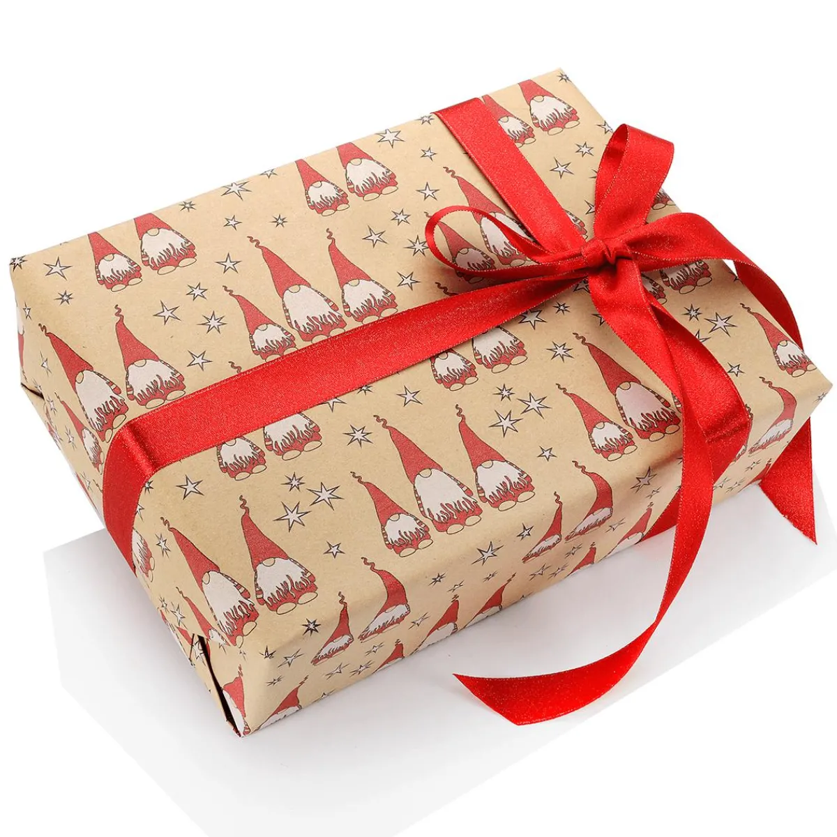 Papier Kraft Recyclé Avec Lutins Rouges & étoiles Blanches - Rouleau De 50 M De Papier Cadeau-DecoWoerner Clearance