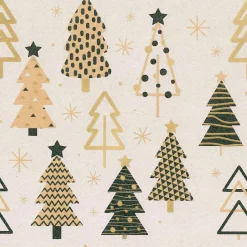 Papier Kraft Recyclé Avec Arbres De Noël Beige, Noir & Or - Rouleau De 50 M De Papier Cadeau-DecoWoerner Clearance