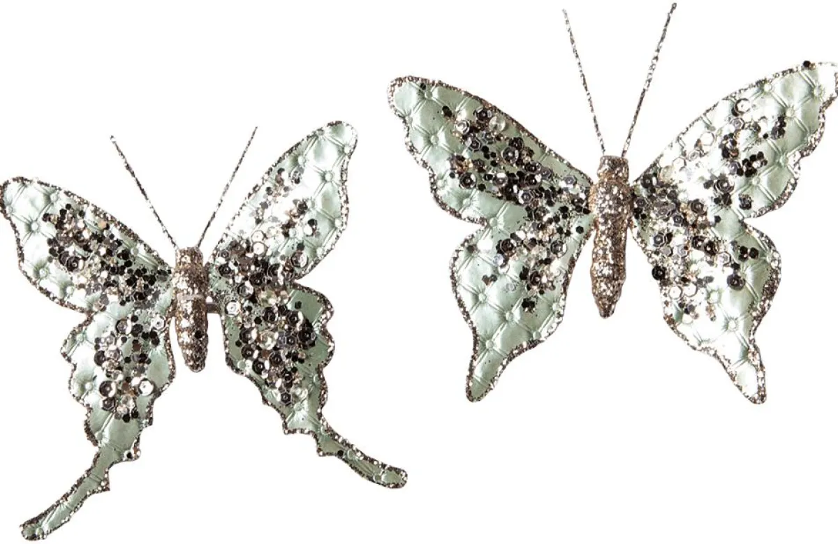 Papillon Avec Clip, 16 Cm, 2 Pces, Sauge-DecoWoerner Hot