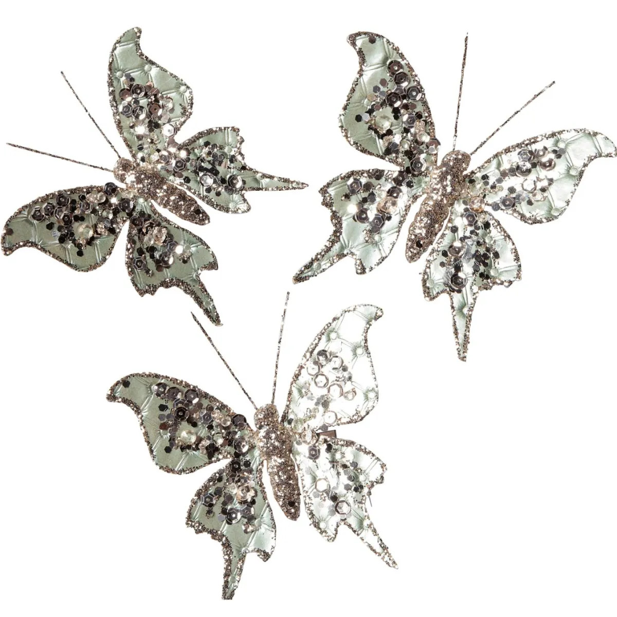 Papillon Avec Clip, 13 Cm, 3 Pces, Sauge-DecoWoerner Best