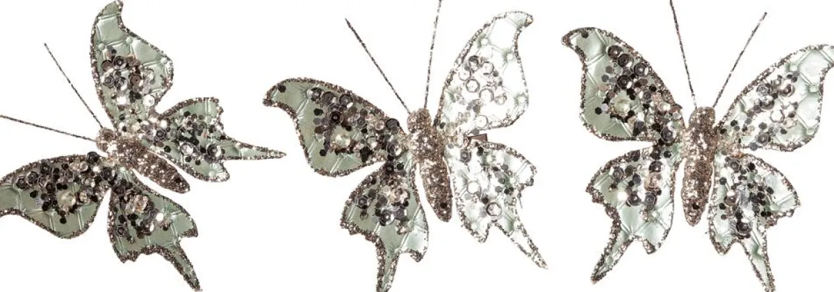Papillon Avec Clip, 13 Cm, 3 Pces, Sauge-DecoWoerner Best
