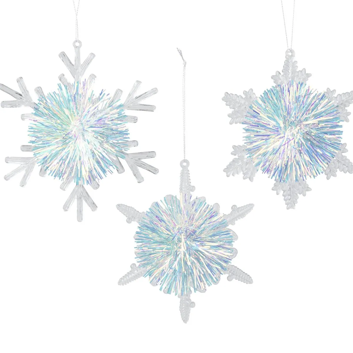 Pendentif Flocon De Neige Irisé, Set De 3 Pièces, 10 Cm Ø-DecoWoerner Online