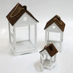Photophore Lanterne Maisons En Bois Set 3 Pièces Marron-DecoWoerner Sale