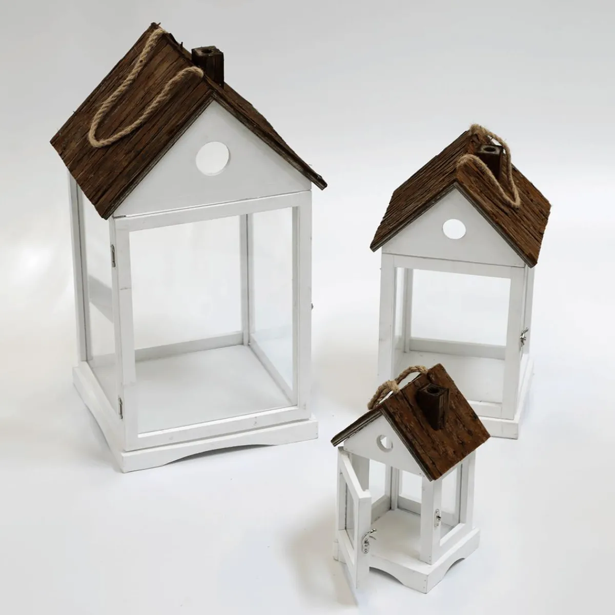 Photophore Lanterne Maisons En Bois Set 3 Pièces Marron-DecoWoerner Sale