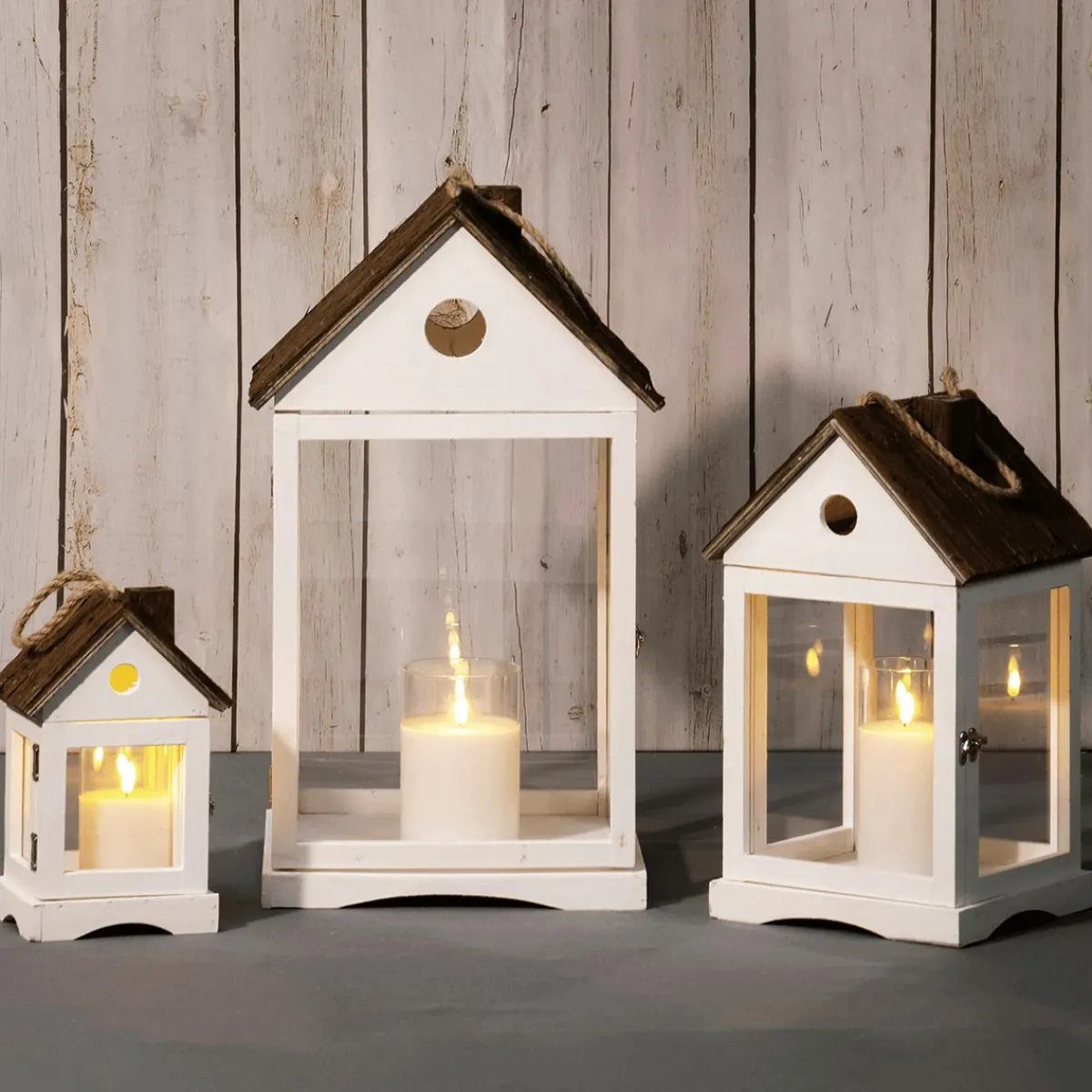 Photophore Lanterne Maisons En Bois Set 3 Pièces Marron-DecoWoerner Sale