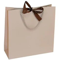 Pochettes Cadeaux, 27,5 X 27,5 Cm, Sable 25 Pièces, 200g/m², Avec Noeud En Satin Assorti-DecoWoerner Discount