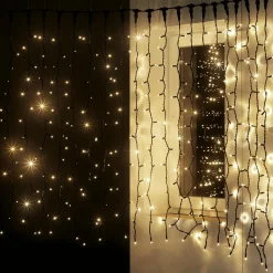 Rideau Lumineux Noir 200x150cm, 300 LED Blanc Chaud, IP44-DecoWoerner